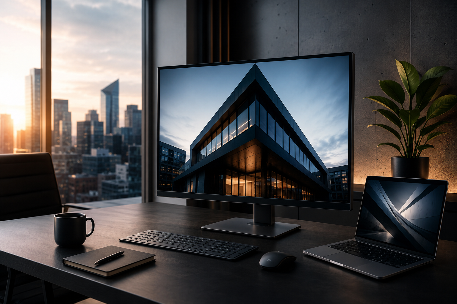 Professional website development workspace with modern digital devices